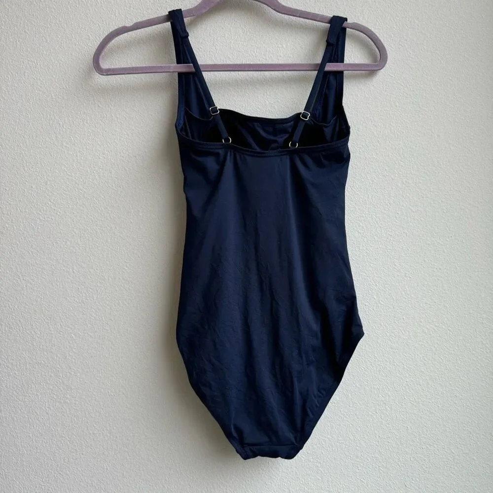 Calvin Klein Ruched Pleated Front Full Coverage Tummy Control One Piece Size 4